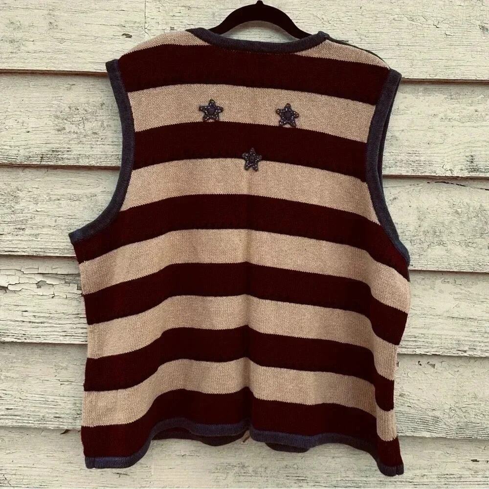 C.J.BANKS Womens Sweater Vest patriotic knit cottagecore art to wear plus size - Picture 2 of 3